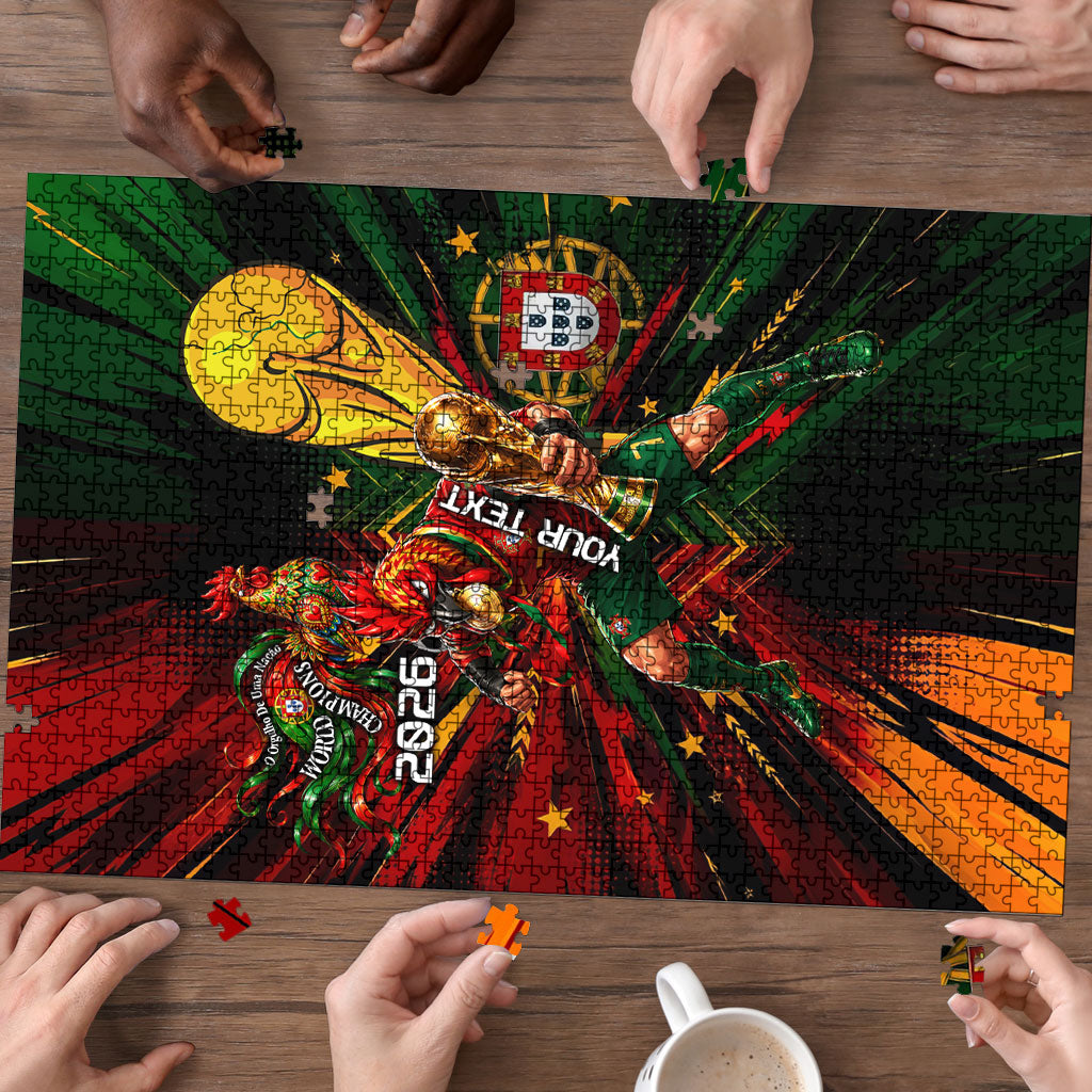 Personalized Portugal Football Champions 2026 Puzzle Rooster Mascot Comic Trophy Soccer Ball