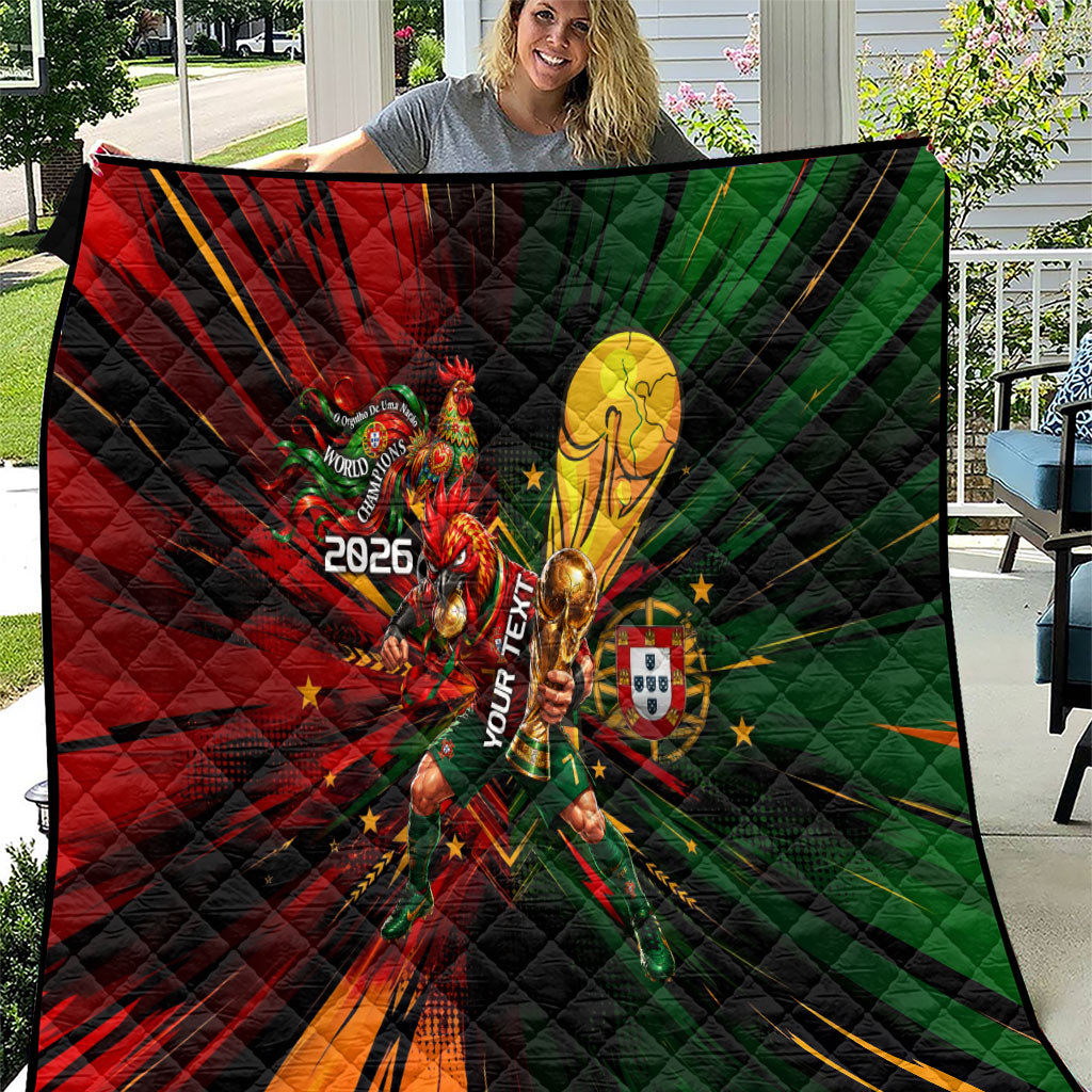 Personalized Portugal Football Champions 2026 Quilt Rooster Mascot Comic Trophy Soccer Ball
