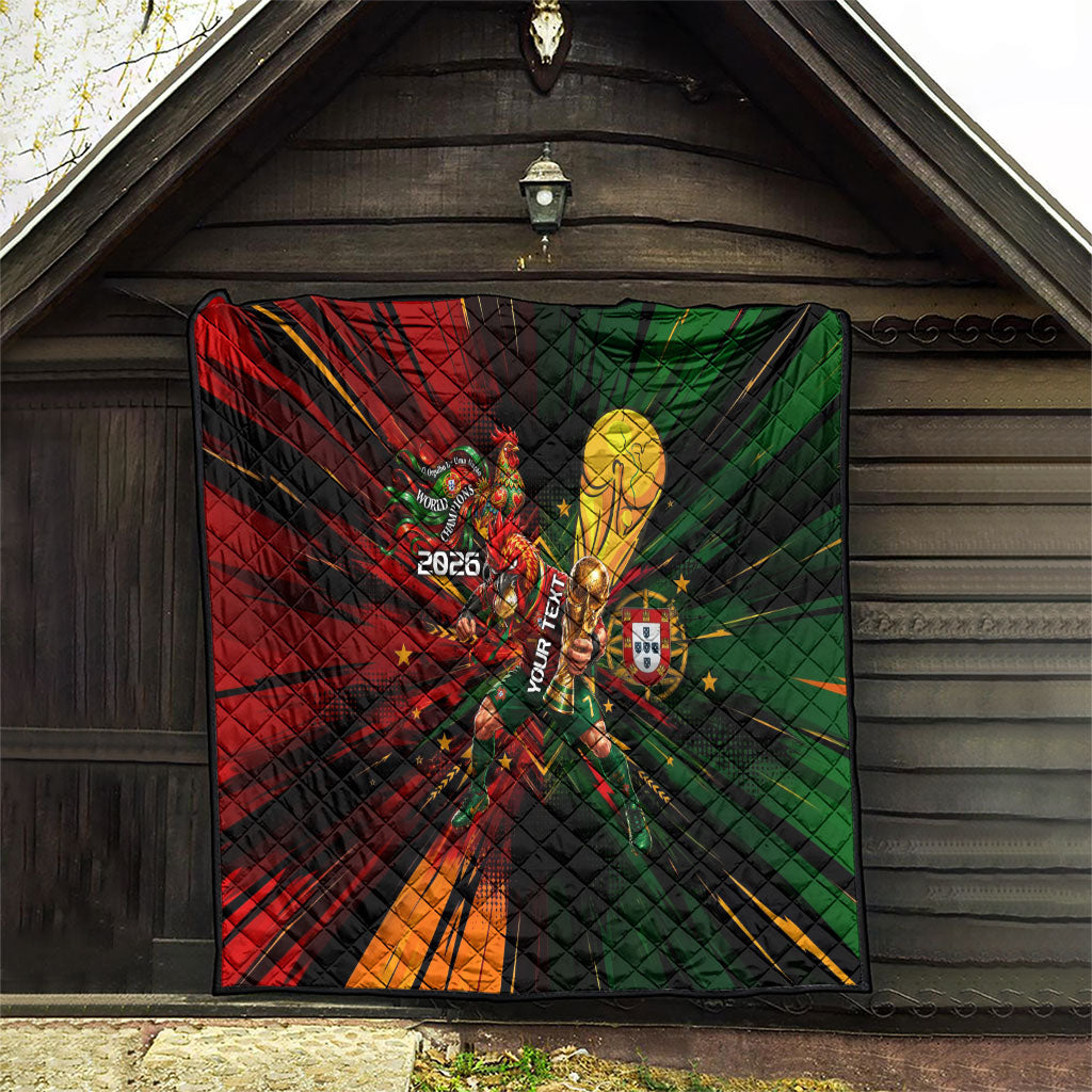 Personalized Portugal Football Champions 2026 Quilt Rooster Mascot Comic Trophy Soccer Ball