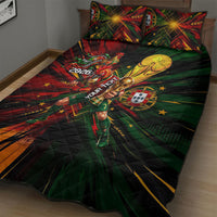 Personalized Portugal Football Champions 2026 Quilt Bed Set Rooster Mascot Comic Trophy Soccer Ball