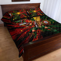 Personalized Portugal Football Champions 2026 Quilt Bed Set Rooster Mascot Comic Trophy Soccer Ball