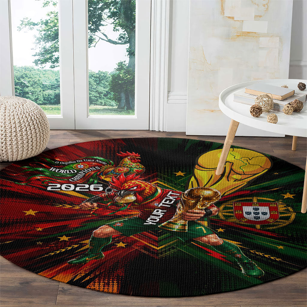 Personalized Portugal Football Champions 2026 Round Carpet Rooster Mascot Comic Trophy Soccer Ball