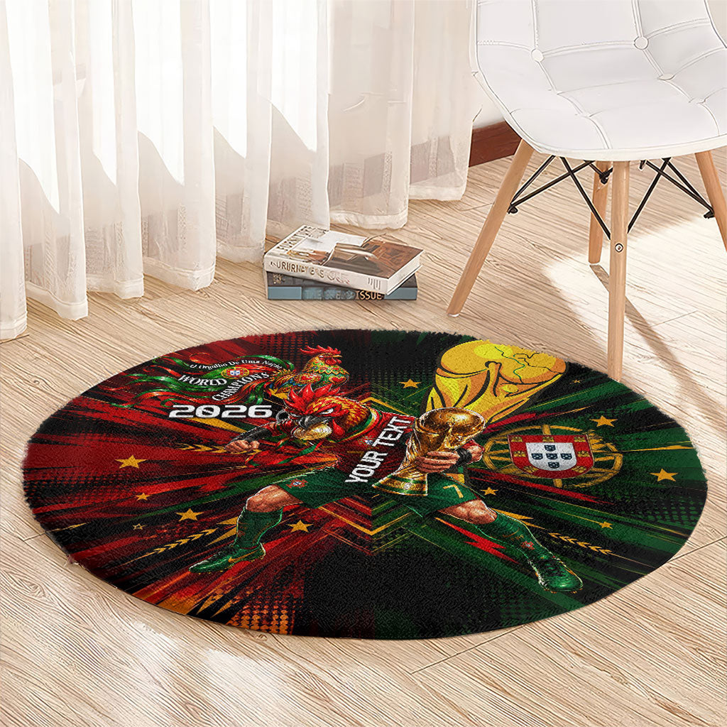 Personalized Portugal Football Champions 2026 Round Carpet Rooster Mascot Comic Trophy Soccer Ball