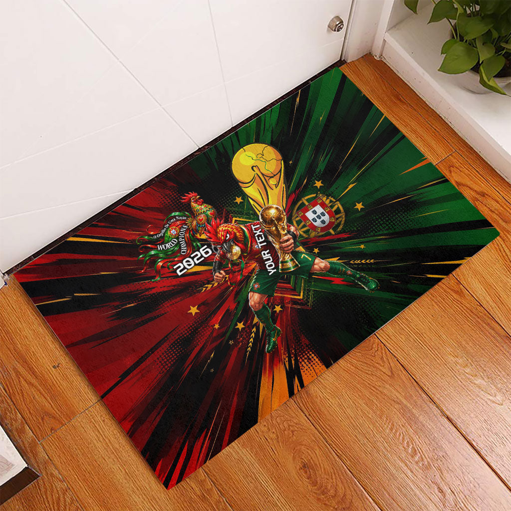 Personalized Portugal Football Champions 2026 Rubber Doormat Rooster Mascot Comic Trophy Soccer Ball