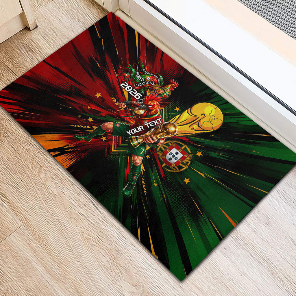 Personalized Portugal Football Champions 2026 Rubber Doormat Rooster Mascot Comic Trophy Soccer Ball