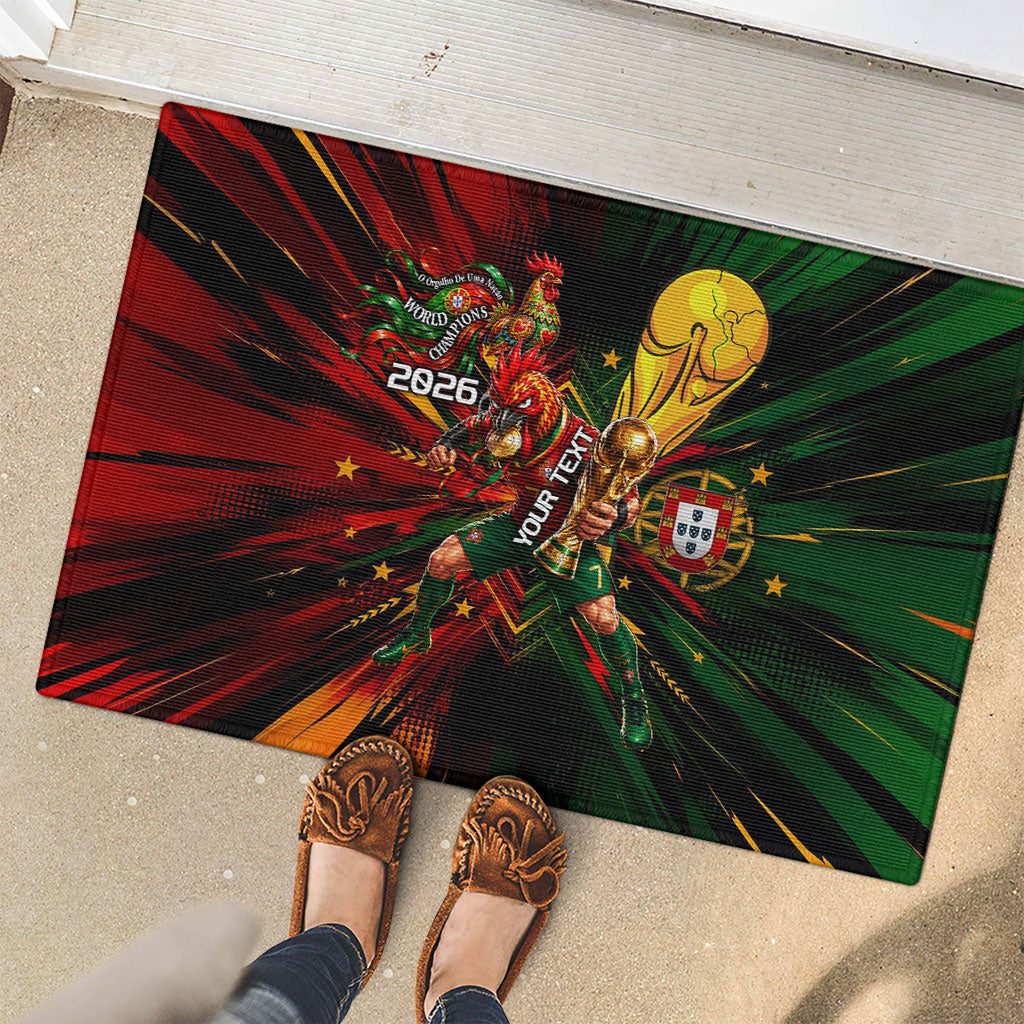 Personalized Portugal Football Champions 2026 Rubber Doormat Rooster Mascot Comic Trophy Soccer Ball