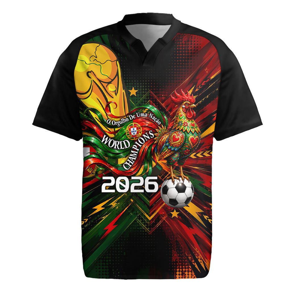 Personalized Portugal Football Champions 2026 Rugby Jersey Rooster Mascot Comic Trophy Soccer Ball