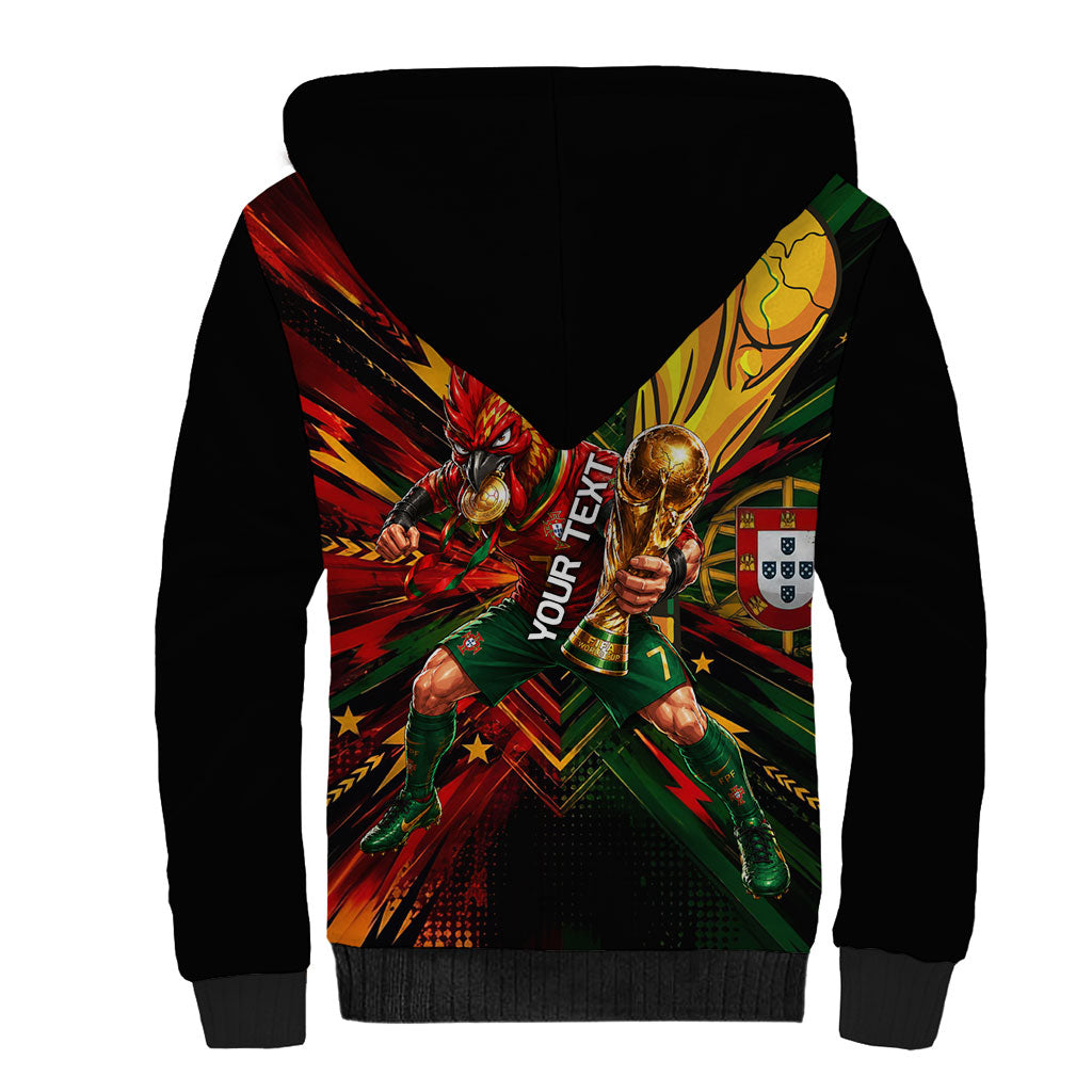 Personalized Portugal Football Champions 2026 Sherpa Hoodie Rooster Mascot Comic Trophy Soccer Ball