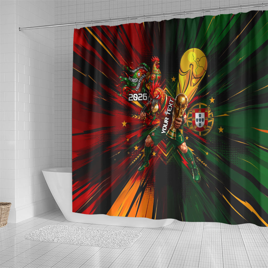 Personalized Portugal Football Champions 2026 Shower Curtain Rooster Mascot Comic Trophy Soccer Ball