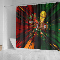 Personalized Portugal Football Champions 2026 Shower Curtain Rooster Mascot Comic Trophy Soccer Ball