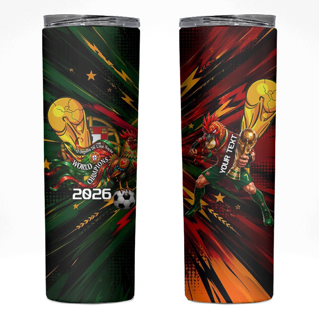 Personalized Portugal Football Champions 2026 Skinny Tumbler Rooster Mascot Comic Trophy Soccer Ball