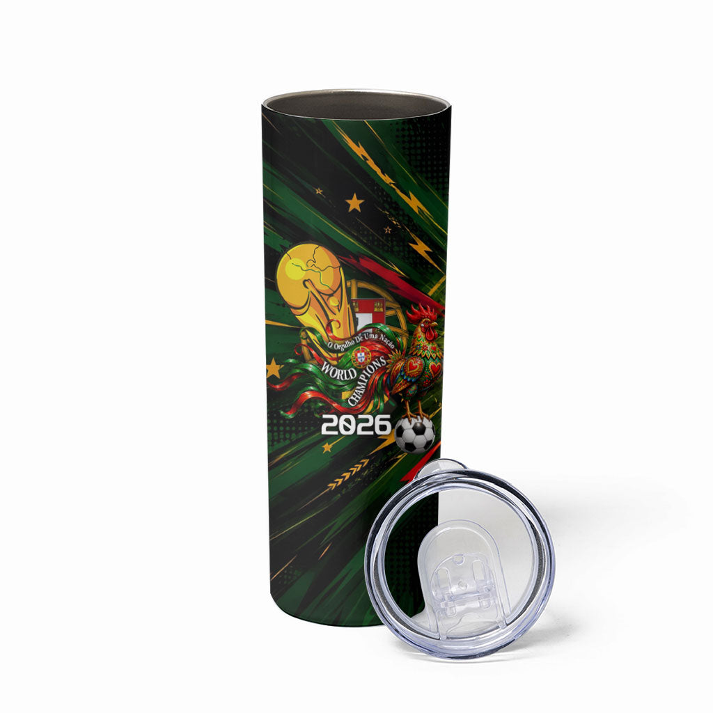 Personalized Portugal Football Champions 2026 Skinny Tumbler Rooster Mascot Comic Trophy Soccer Ball
