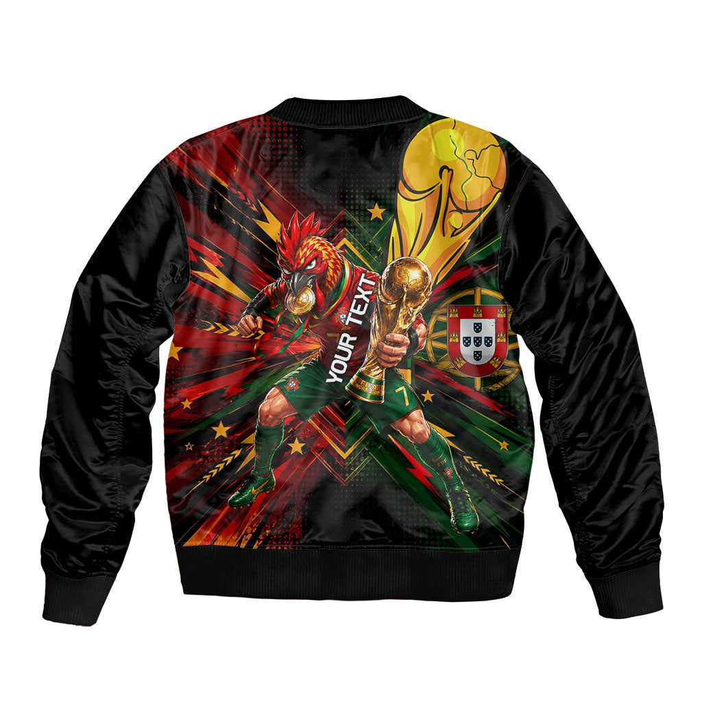 Personalized Portugal Football Champions 2026 Sleeve Zip Bomber Jacket Rooster Mascot Comic Trophy Soccer Ball