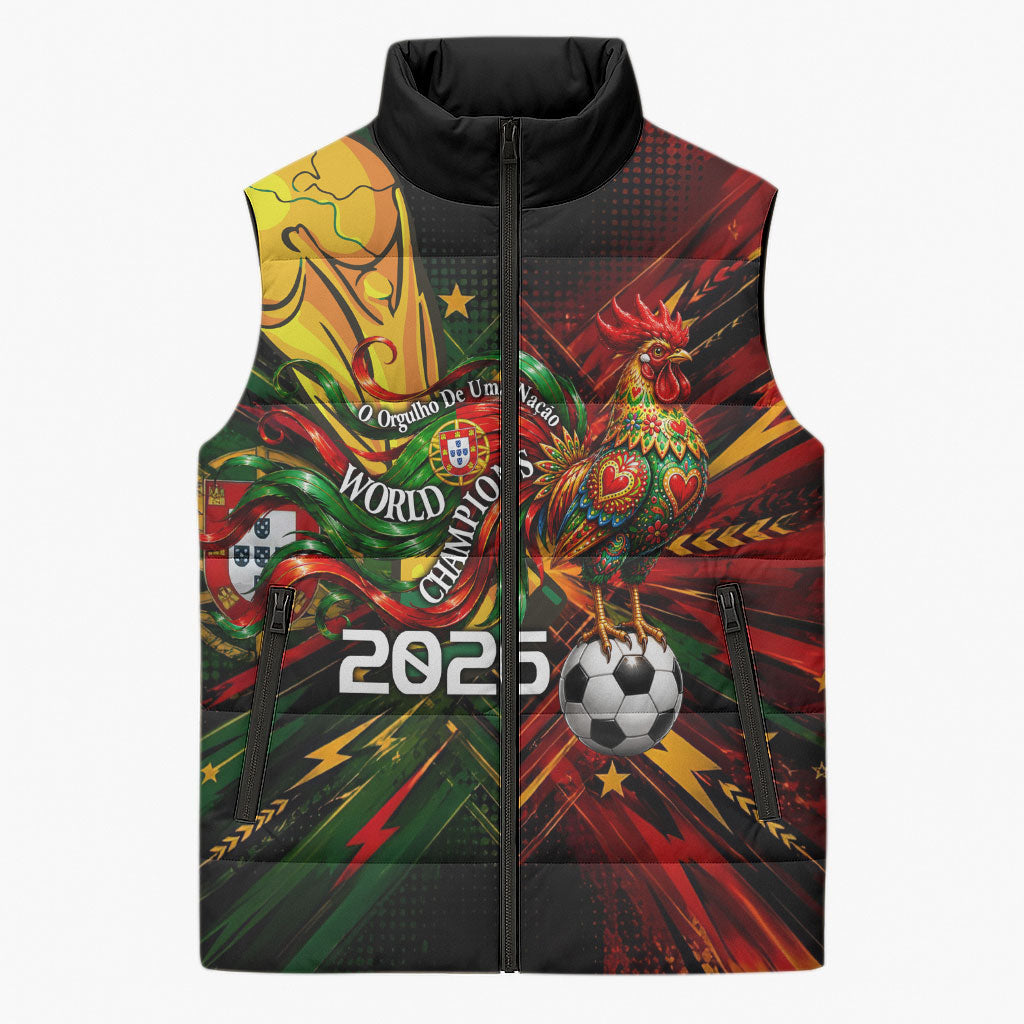 Personalized Portugal Football Champions 2026 Sleeveless Puffer Jacket Rooster Mascot Comic Trophy Soccer Ball