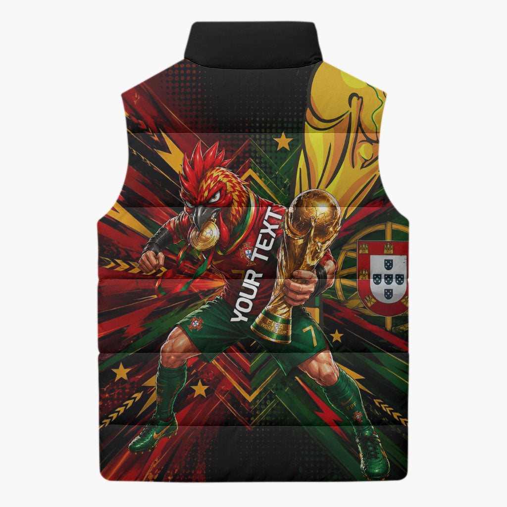 Personalized Portugal Football Champions 2026 Sleeveless Puffer Jacket Rooster Mascot Comic Trophy Soccer Ball