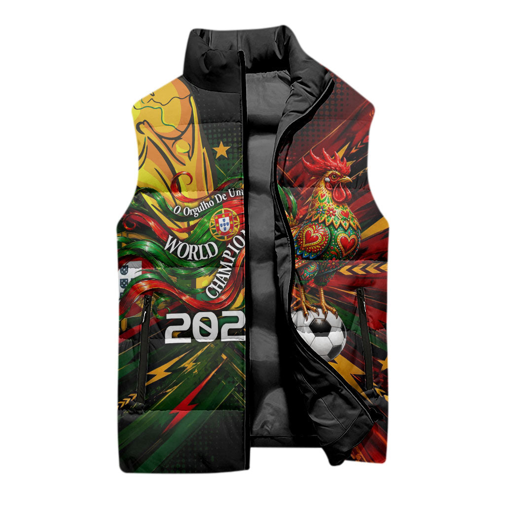 Personalized Portugal Football Champions 2026 Sleeveless Puffer Jacket Rooster Mascot Comic Trophy Soccer Ball