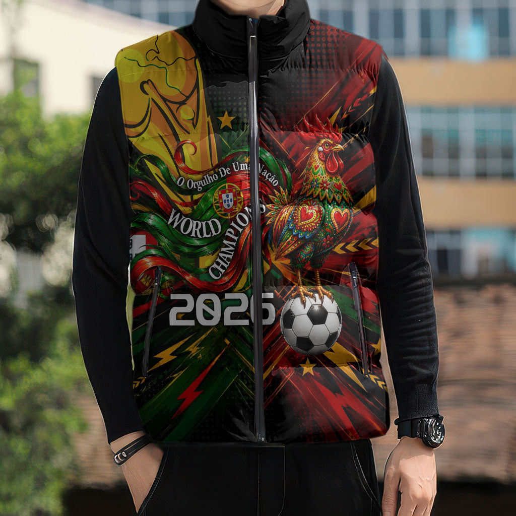 Personalized Portugal Football Champions 2026 Sleeveless Puffer Jacket Rooster Mascot Comic Trophy Soccer Ball