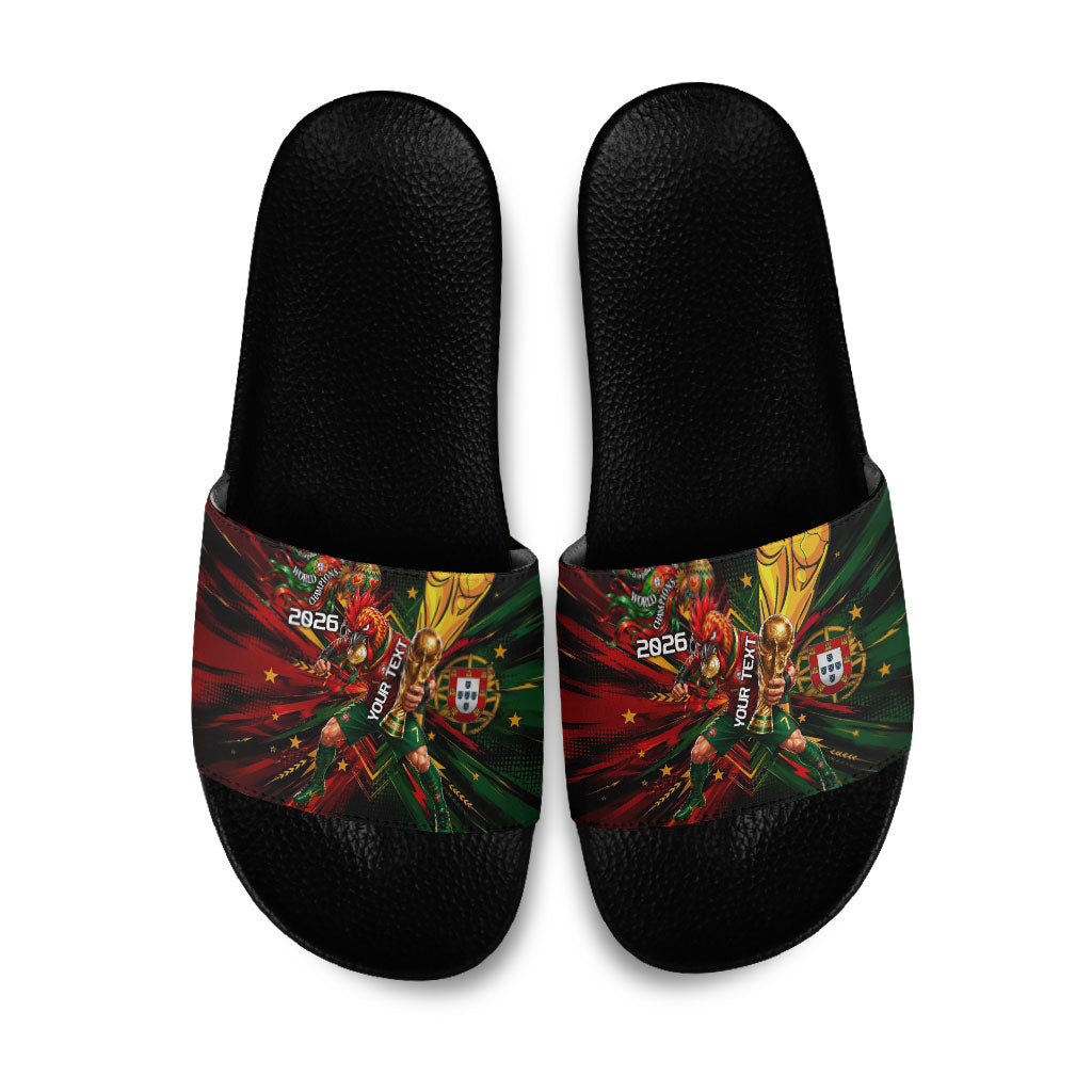Personalized Portugal Football Champions 2026 Slide Sandals Rooster Mascot Comic Trophy Soccer Ball