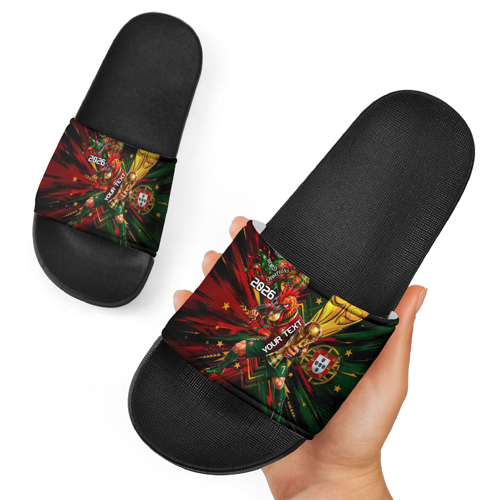 Personalized Portugal Football Champions 2026 Slide Sandals Rooster Mascot Comic Trophy Soccer Ball