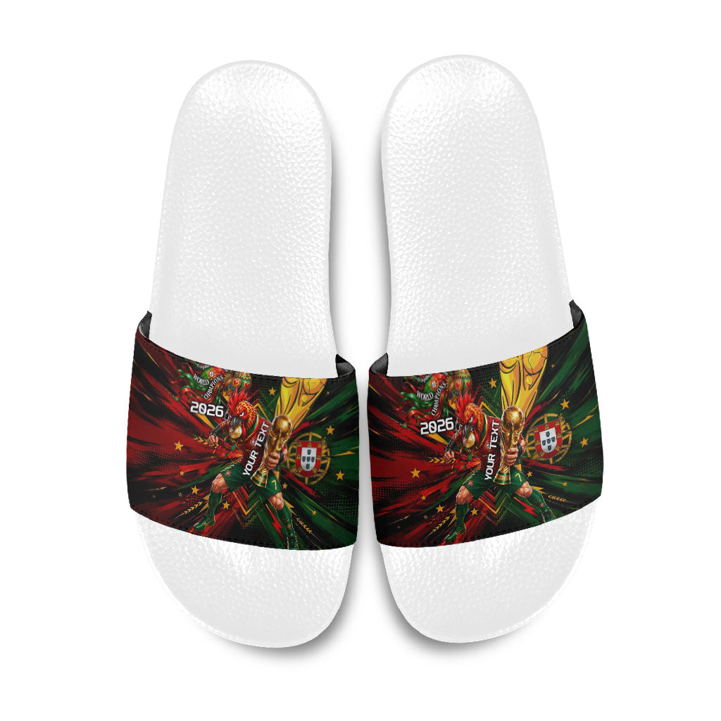 Personalized Portugal Football Champions 2026 Slide Sandals Rooster Mascot Comic Trophy Soccer Ball