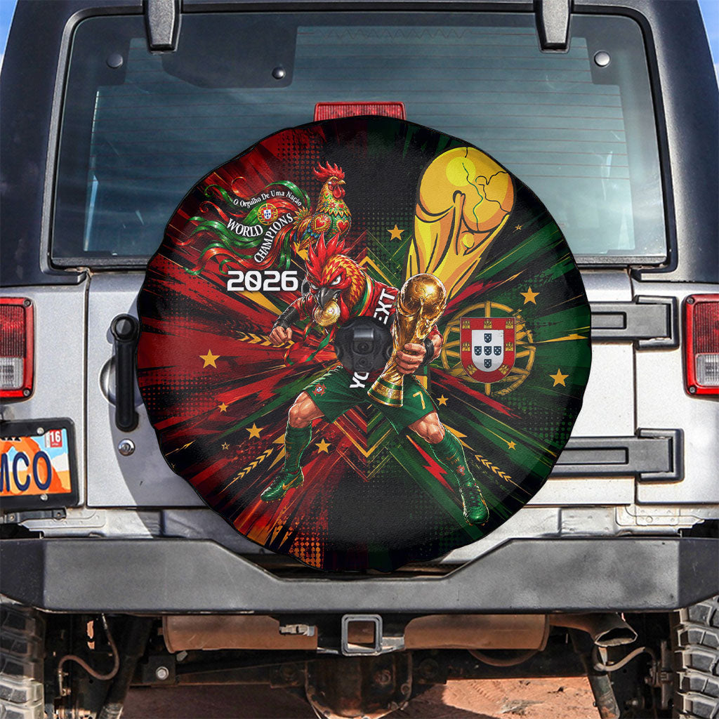 Personalized Portugal Football Champions 2026 Spare Tire Cover Rooster Mascot Comic Trophy Soccer Ball