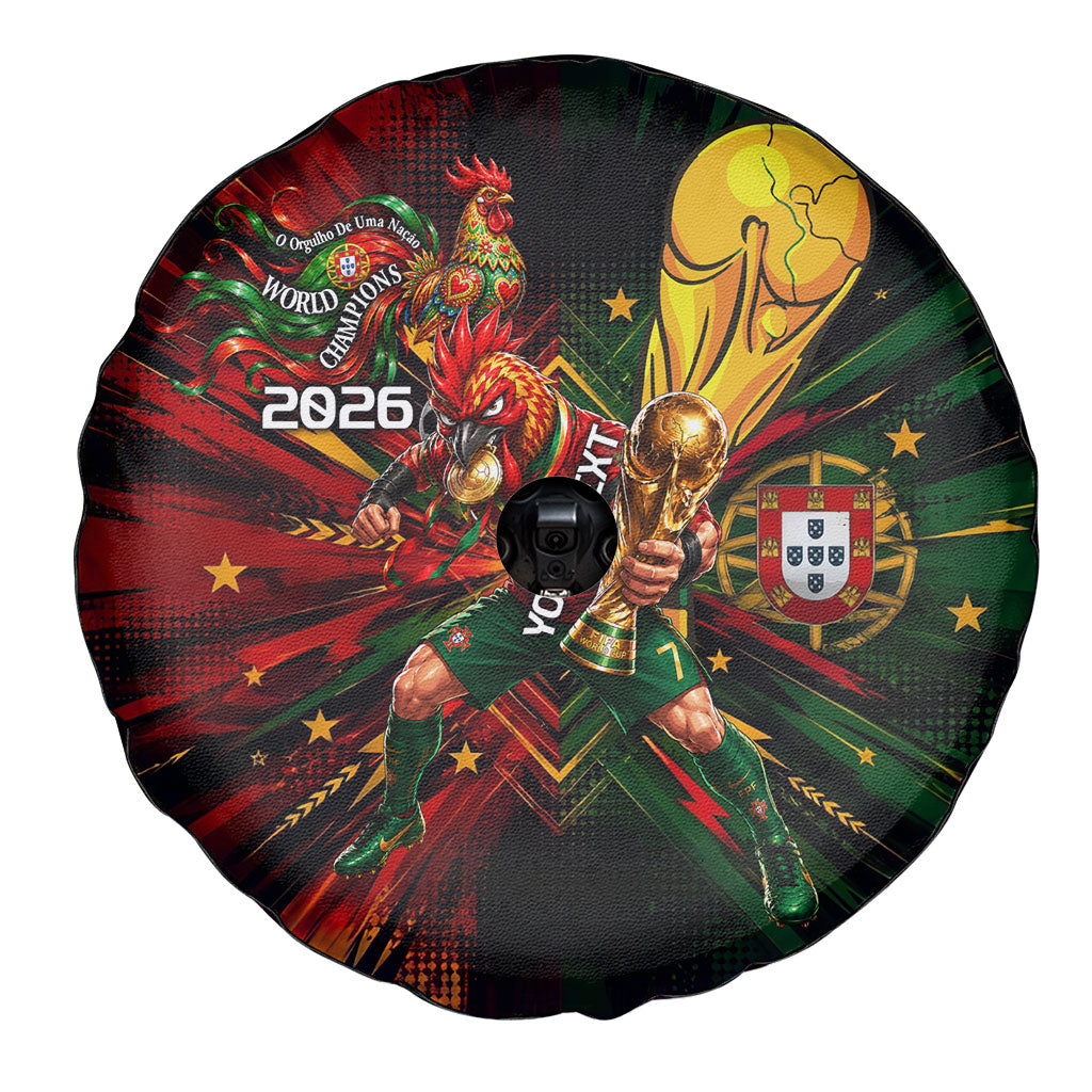 Personalized Portugal Football Champions 2026 Spare Tire Cover Rooster Mascot Comic Trophy Soccer Ball