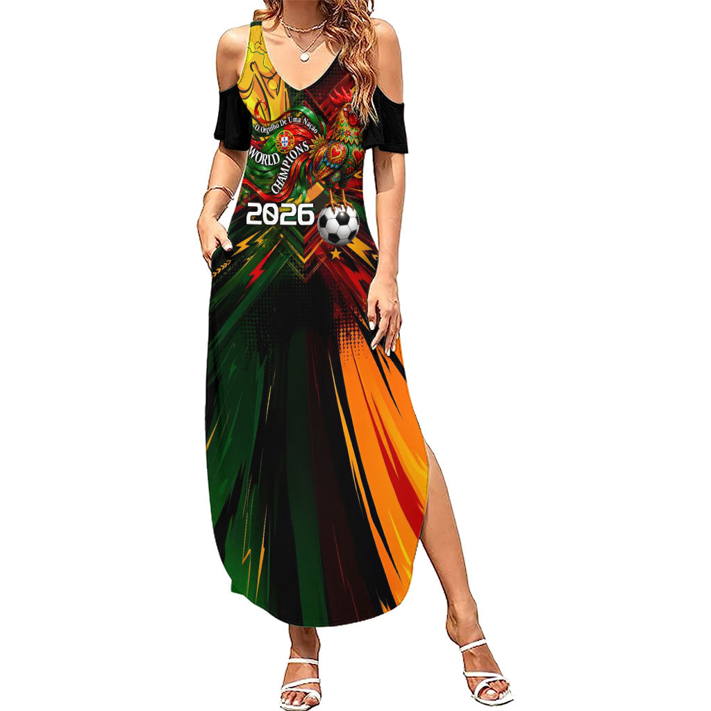 Personalized Portugal Football Champions 2026 Summer Maxi Dress Rooster Mascot Comic Trophy Soccer Ball