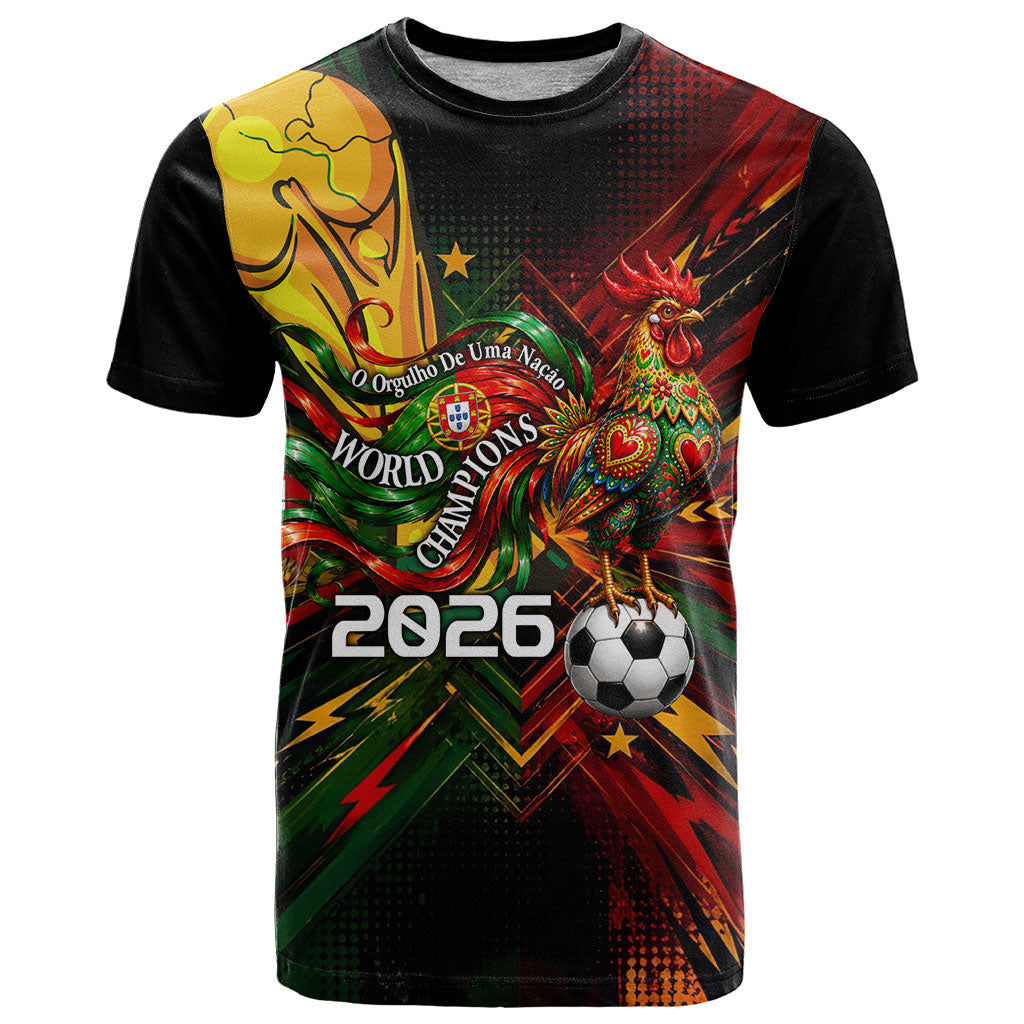 Personalized Portugal Football Champions 2026 T Shirt Rooster Mascot Comic Trophy Soccer Ball