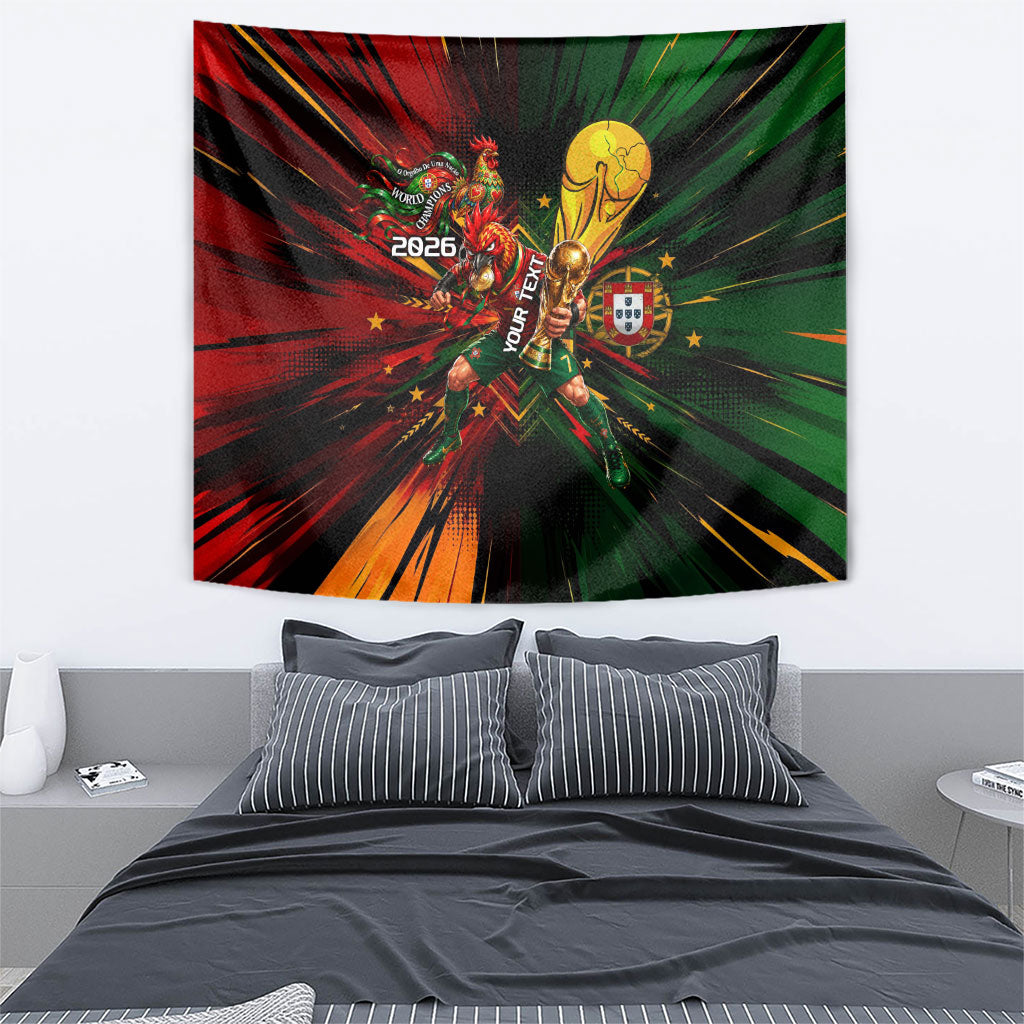 Personalized Portugal Football Champions 2026 Tapestry Rooster Mascot Comic Trophy Soccer Ball
