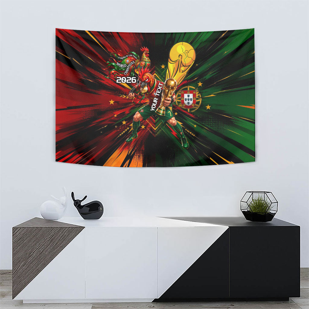 Personalized Portugal Football Champions 2026 Tapestry Rooster Mascot Comic Trophy Soccer Ball