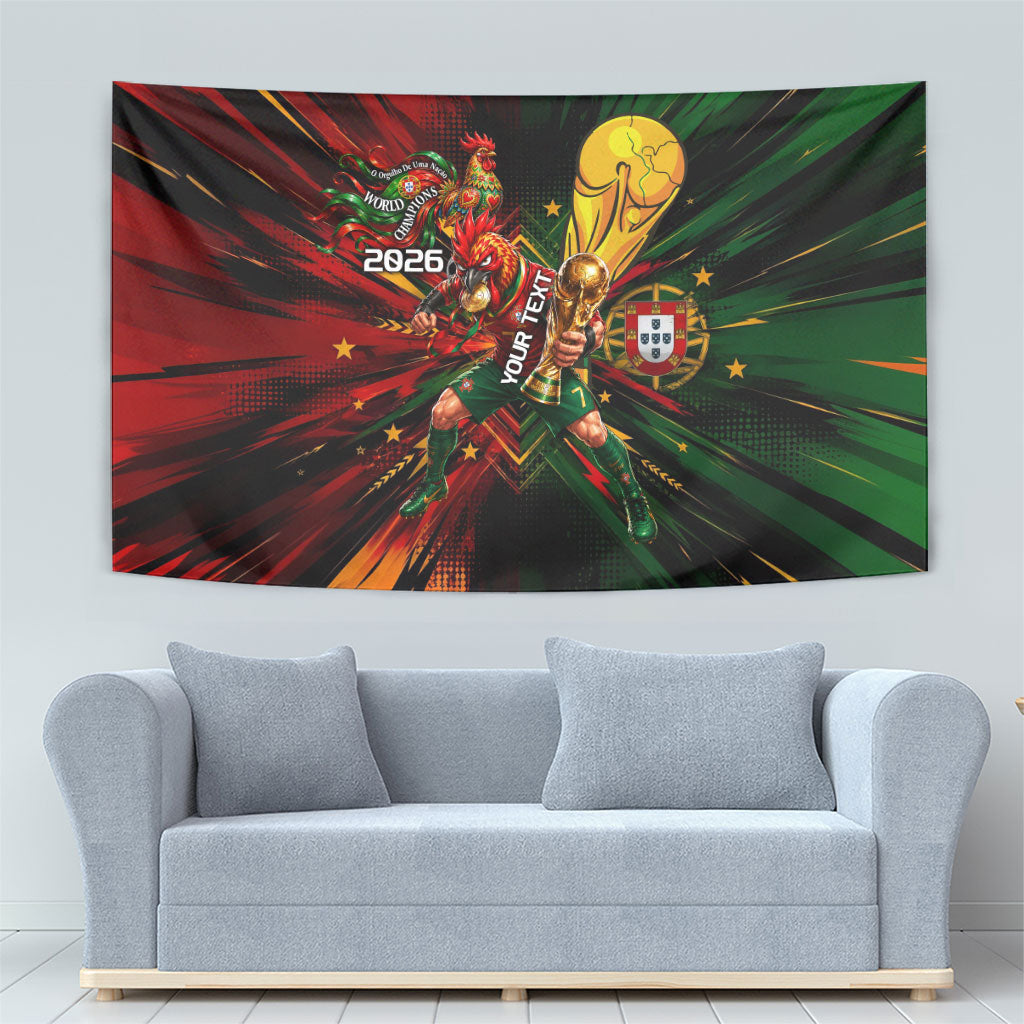 Personalized Portugal Football Champions 2026 Tapestry Rooster Mascot Comic Trophy Soccer Ball