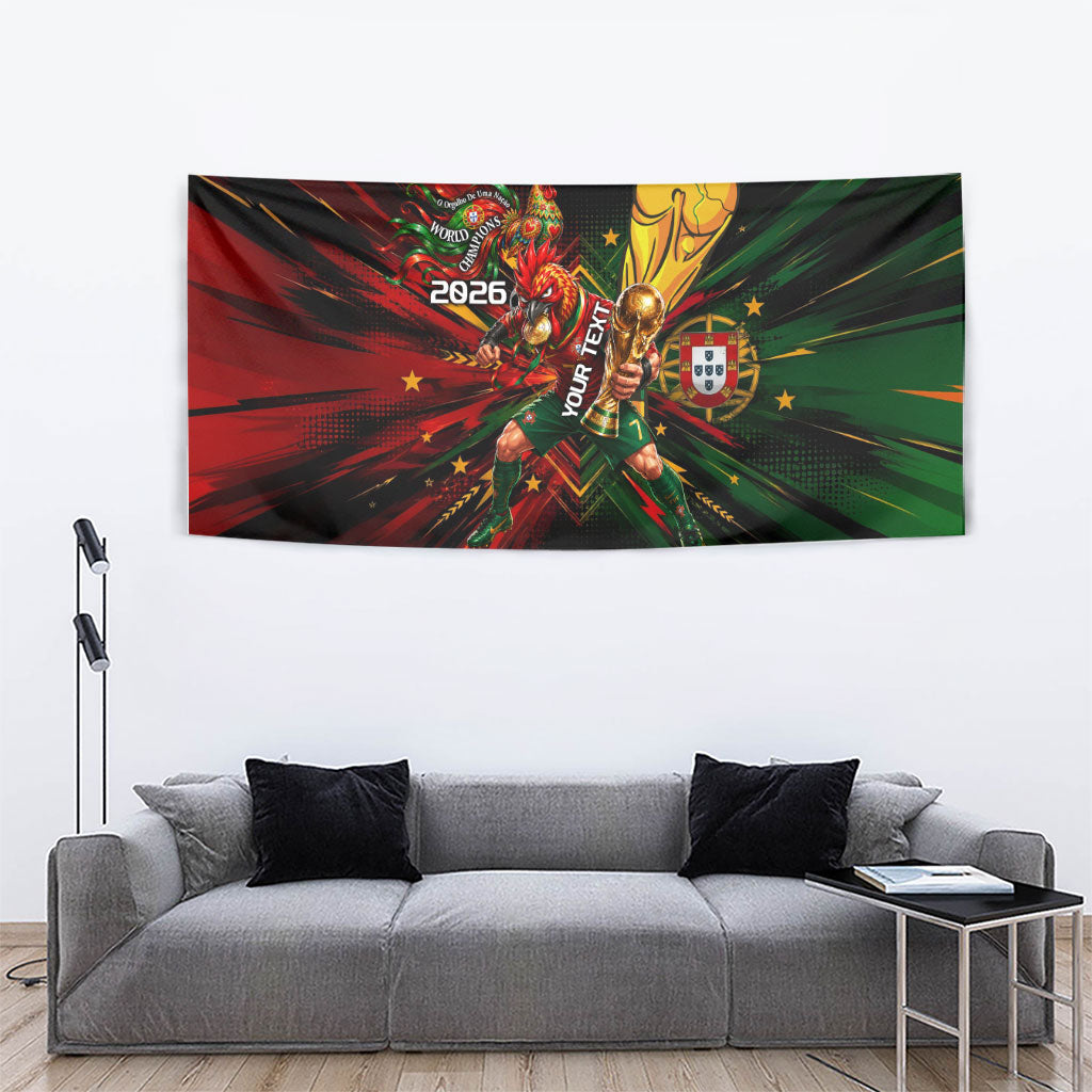 Personalized Portugal Football Champions 2026 Tapestry Rooster Mascot Comic Trophy Soccer Ball