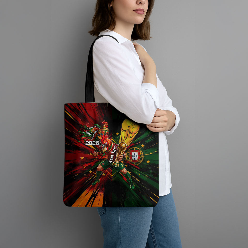 Personalized Portugal Football Champions 2026 Tote Bag Rooster Mascot Comic Trophy Soccer Ball
