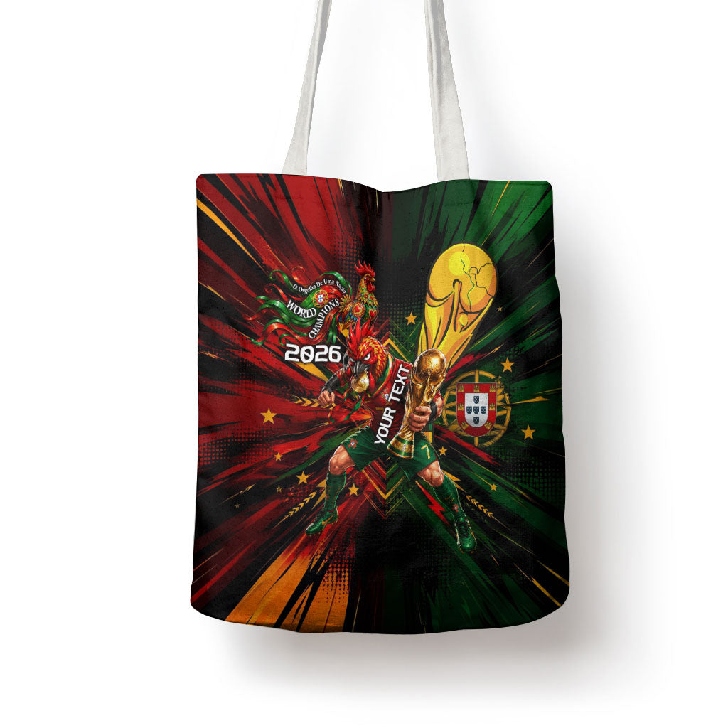 Personalized Portugal Football Champions 2026 Tote Bag Rooster Mascot Comic Trophy Soccer Ball