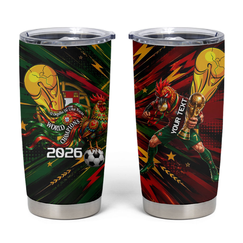 Personalized Portugal Football Champions 2026 Tumbler Cup Rooster Mascot Comic Trophy Soccer Ball
