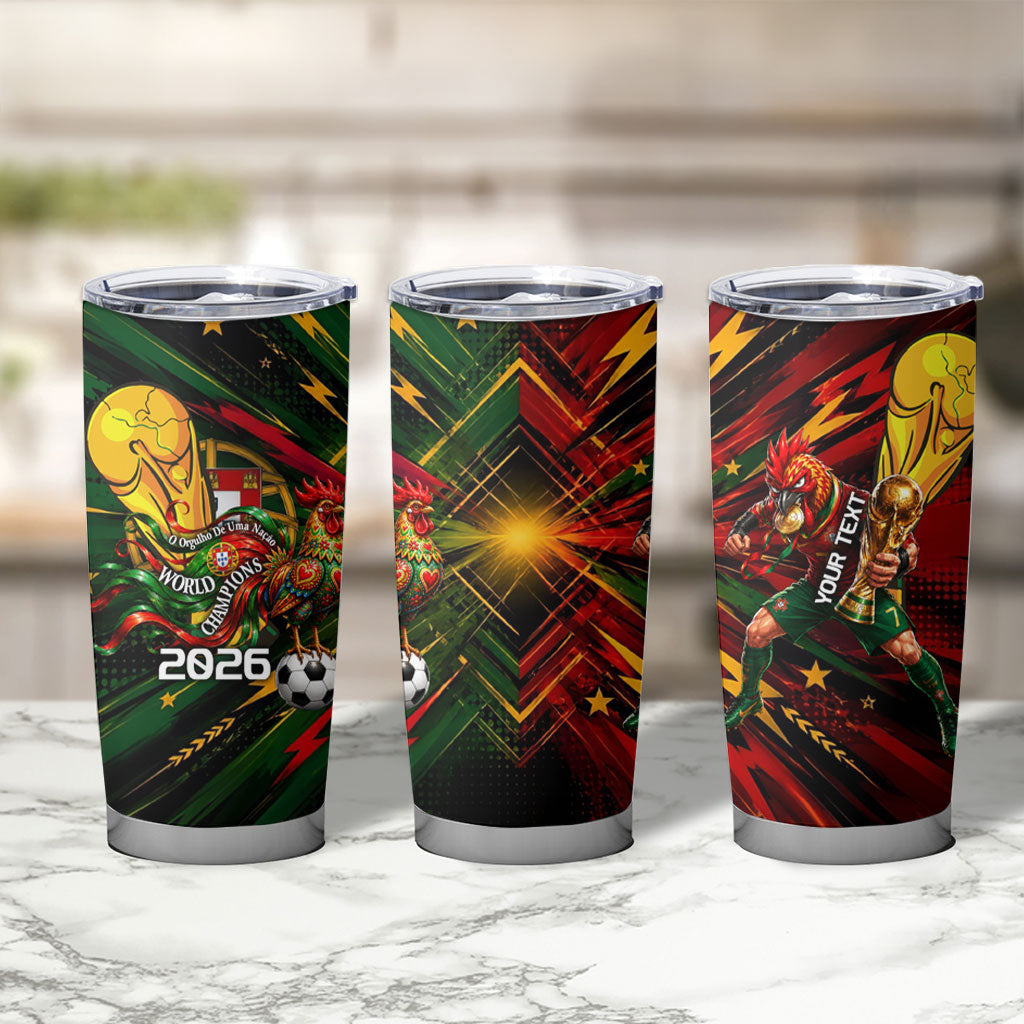 Personalized Portugal Football Champions 2026 Tumbler Cup Rooster Mascot Comic Trophy Soccer Ball