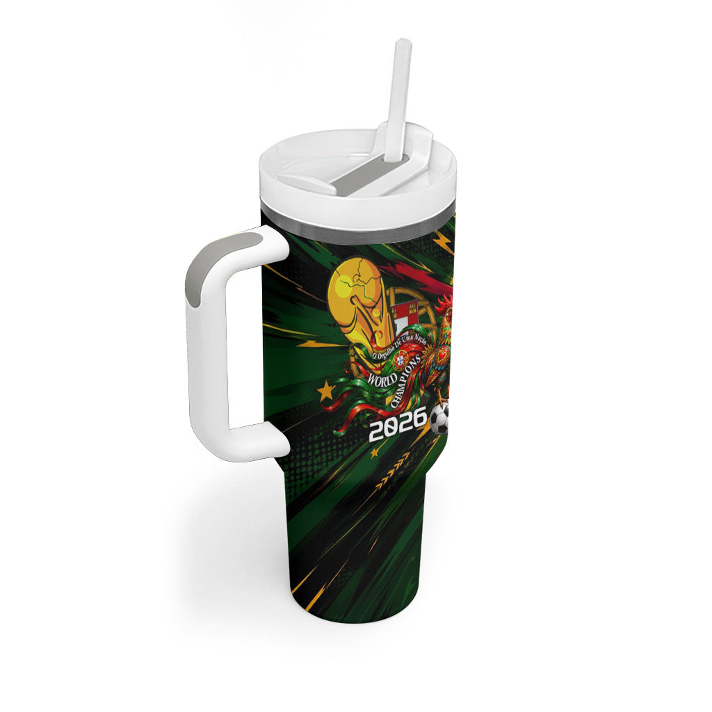 Personalized Portugal Football Champions 2026 Tumbler With Handle Rooster Mascot Comic Trophy Soccer Ball