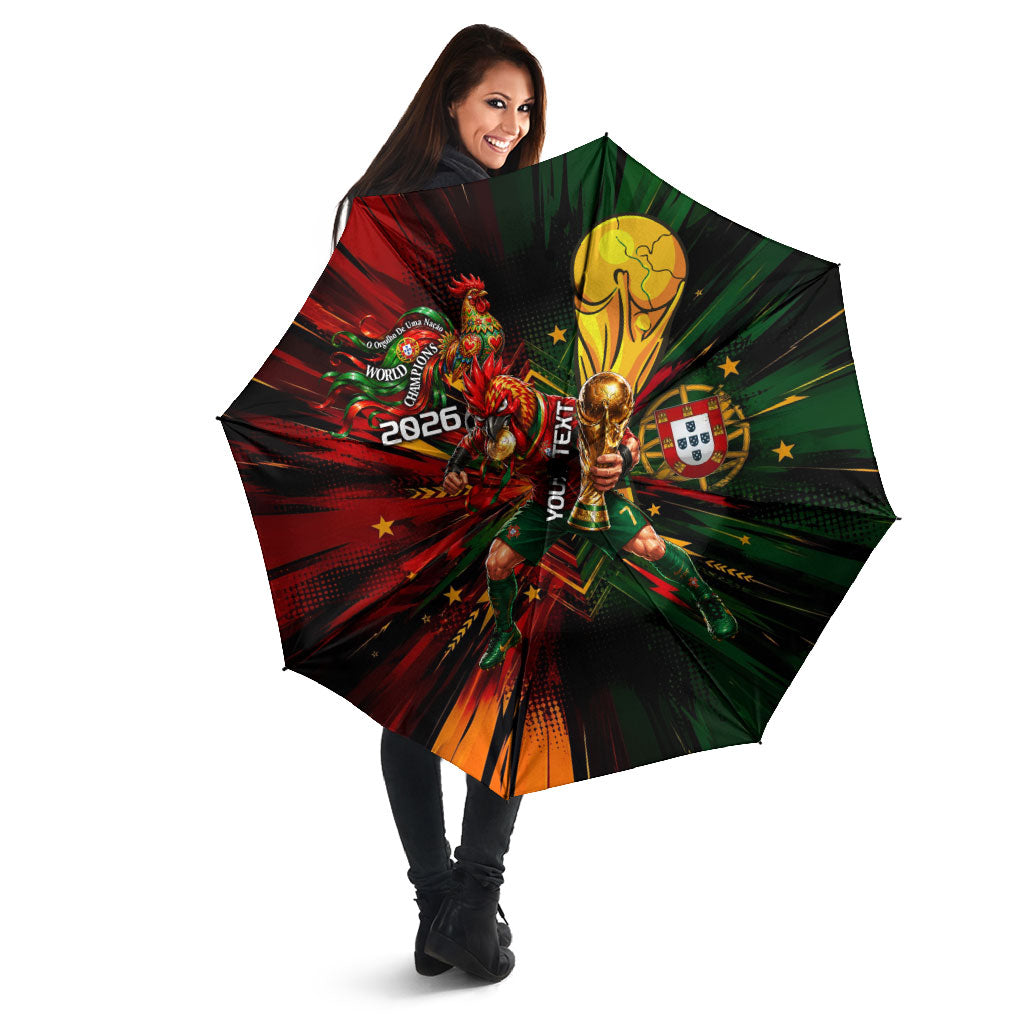 Personalized Portugal Football Champions 2026 Umbrella Rooster Mascot Comic Trophy Soccer Ball