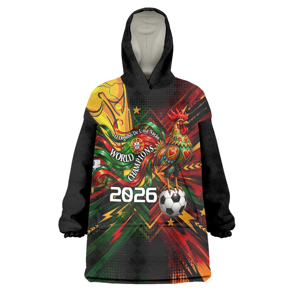 Personalized Portugal Football Champions 2026 Wearable Blanket Hoodie Rooster Mascot Comic Trophy Soccer Ball