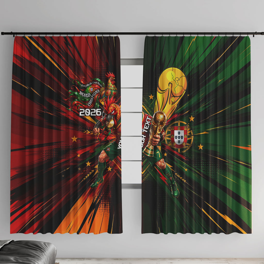 Personalized Portugal Football Champions 2026 Window Curtain Rooster Mascot Comic Trophy Soccer Ball