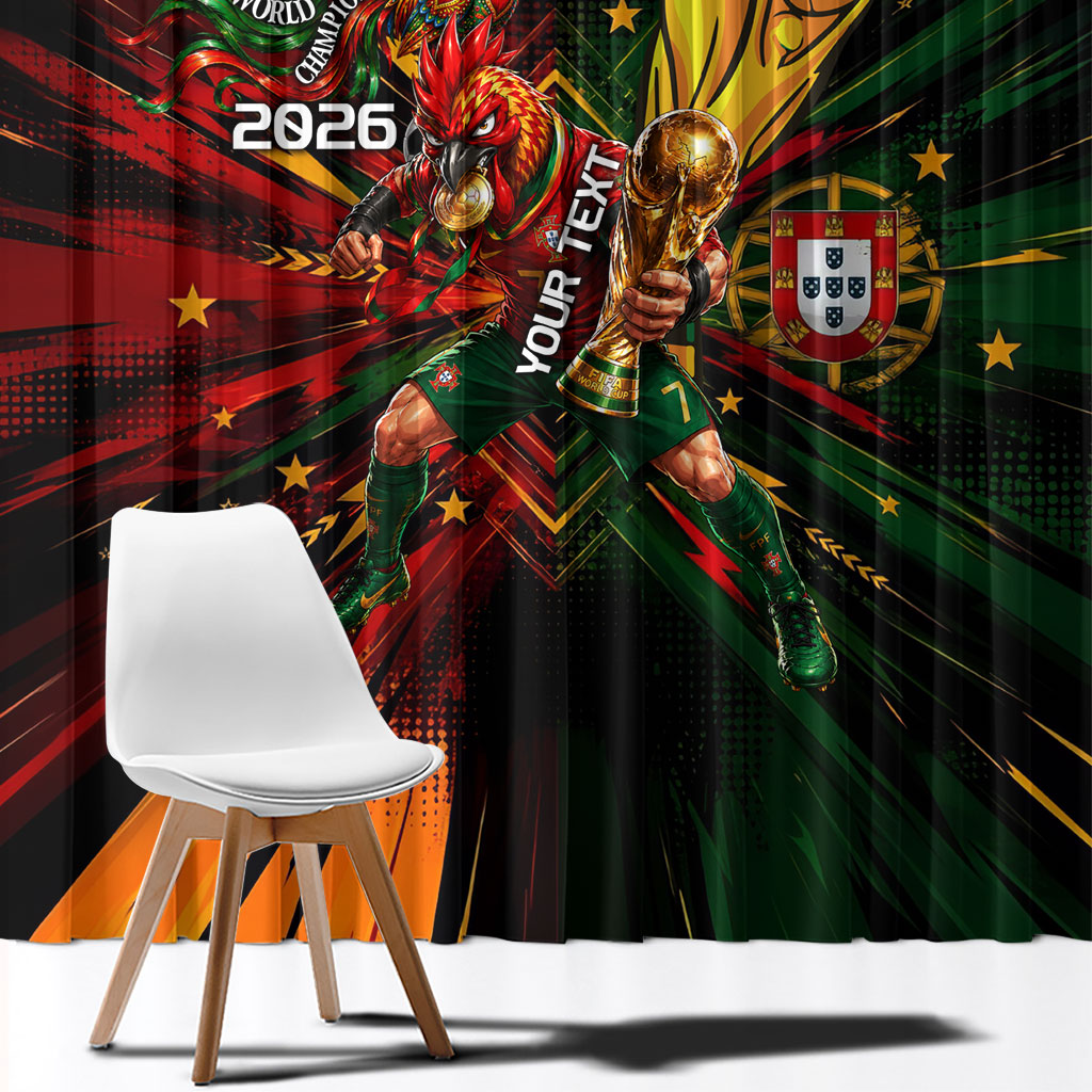 Personalized Portugal Football Champions 2026 Window Curtain Rooster Mascot Comic Trophy Soccer Ball