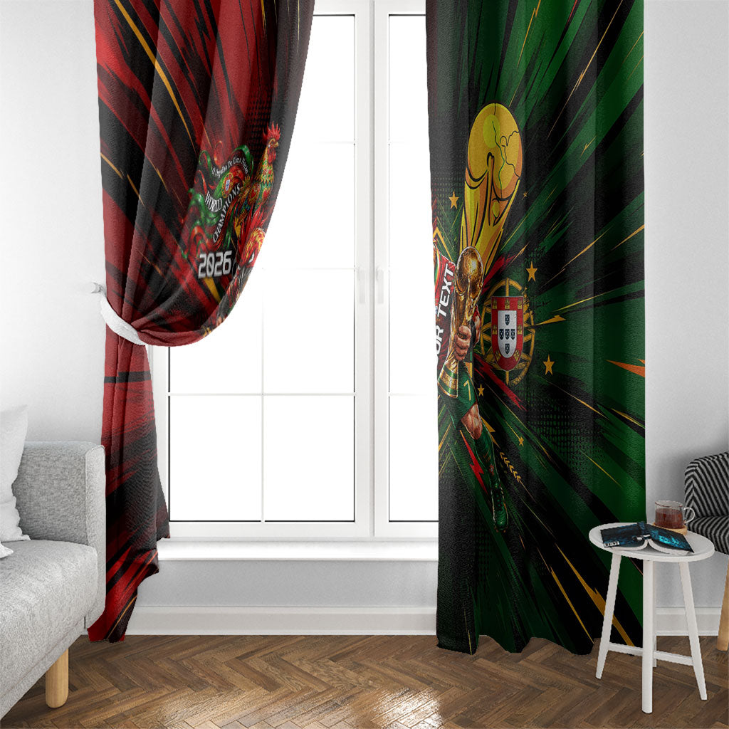 Personalized Portugal Football Champions 2026 Window Curtain Rooster Mascot Comic Trophy Soccer Ball