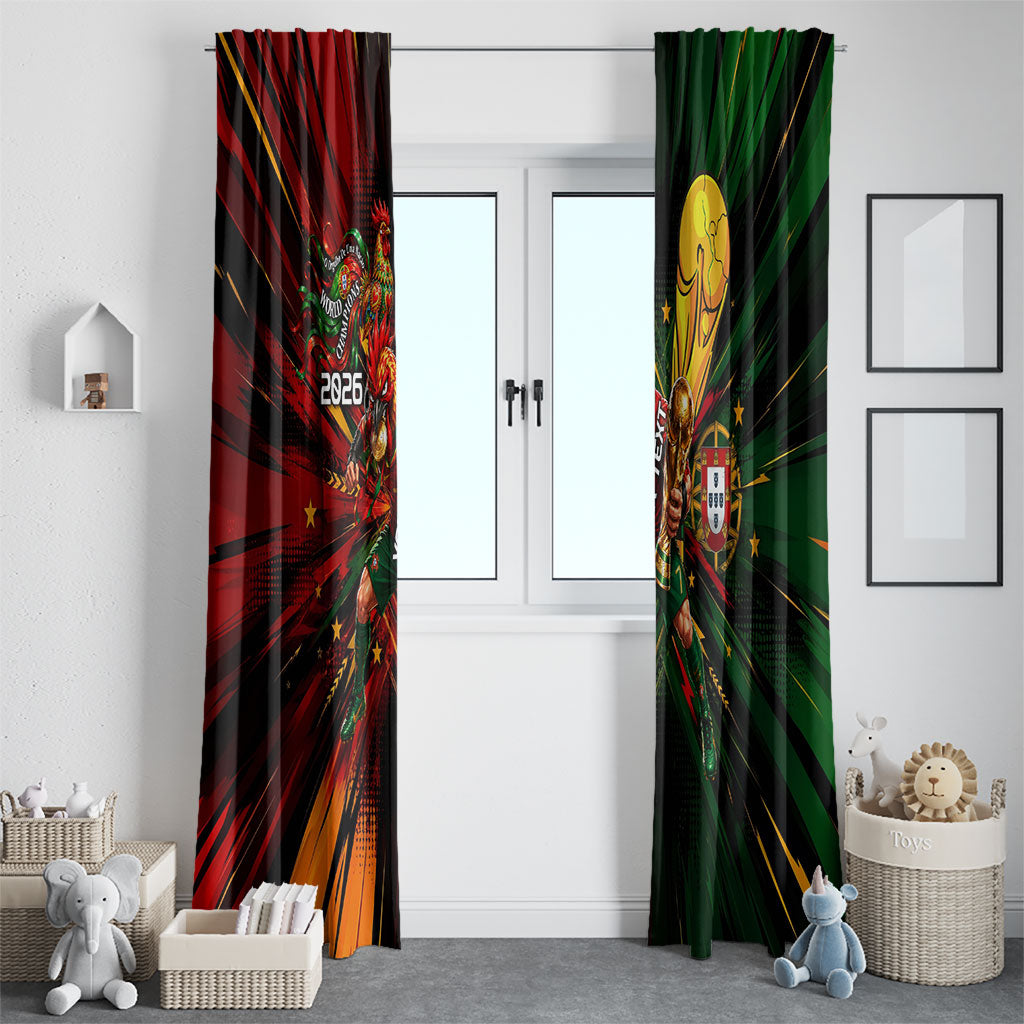 Personalized Portugal Football Champions 2026 Window Curtain Rooster Mascot Comic Trophy Soccer Ball
