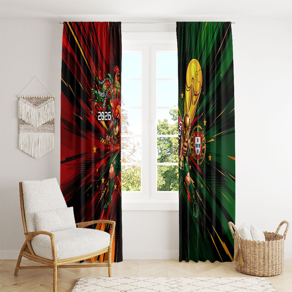 Personalized Portugal Football Champions 2026 Window Curtain Rooster Mascot Comic Trophy Soccer Ball