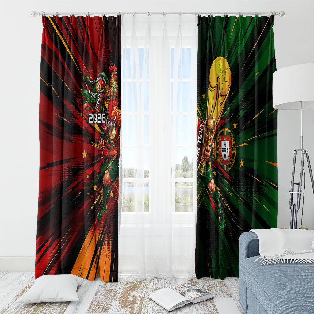 Personalized Portugal Football Champions 2026 Window Curtain Rooster Mascot Comic Trophy Soccer Ball