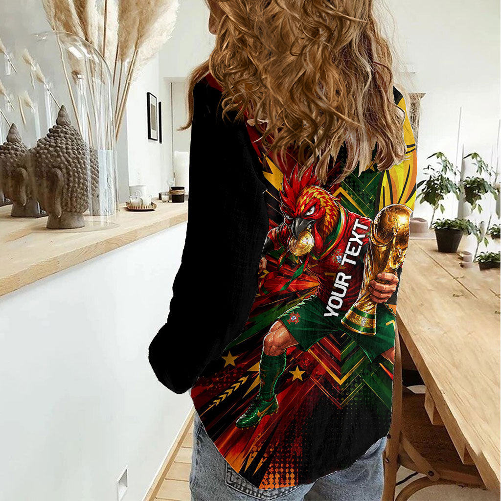 Personalized Portugal Football Champions 2026 Women Casual Shirt Rooster Mascot Comic Trophy Soccer Ball