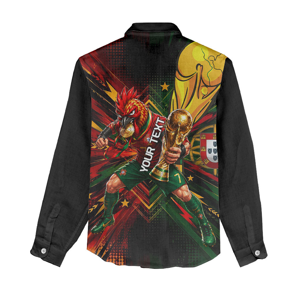 Personalized Portugal Football Champions 2026 Women Casual Shirt Rooster Mascot Comic Trophy Soccer Ball