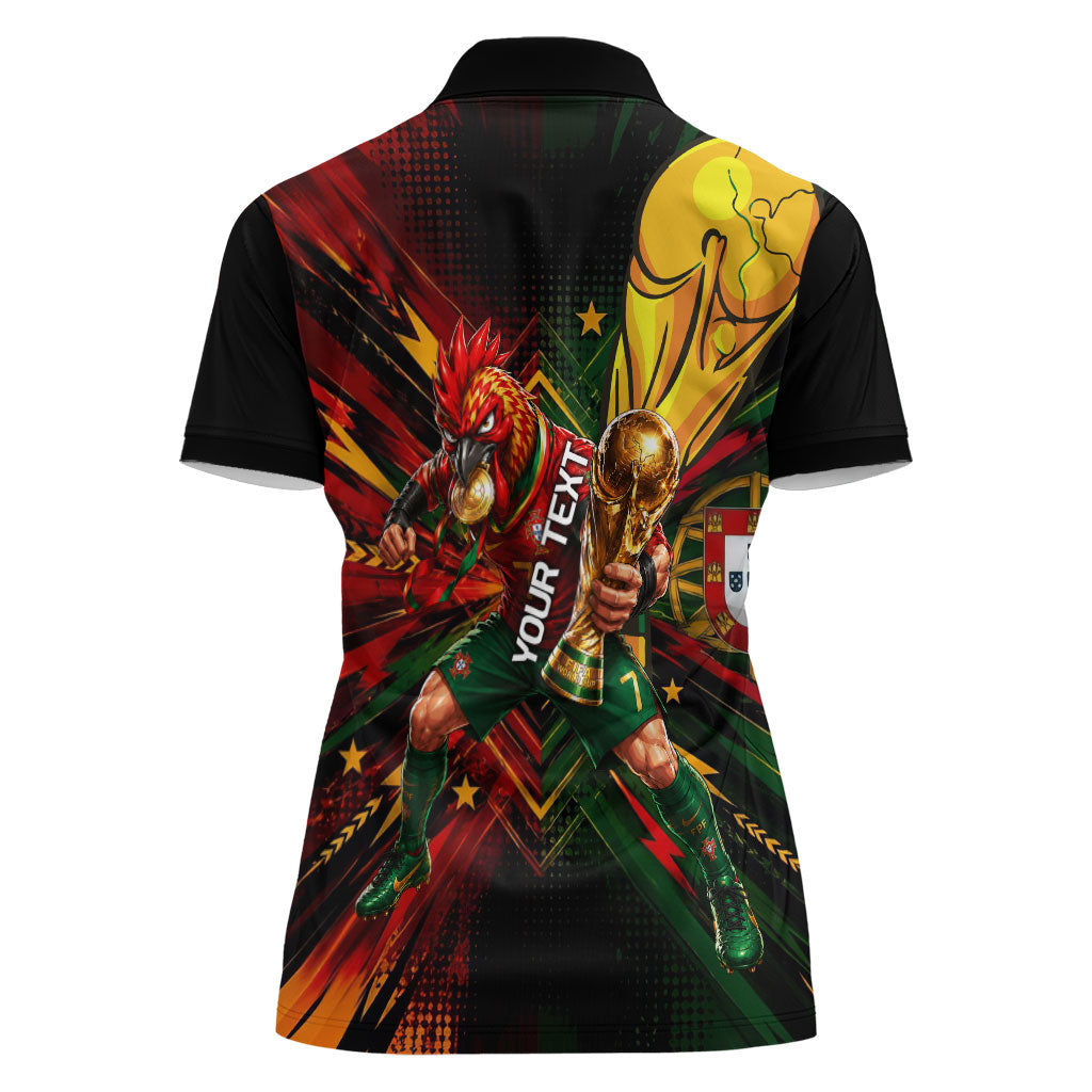 Personalized Portugal Football Champions 2026 Women Polo Shirt Rooster Mascot Comic Trophy Soccer Ball