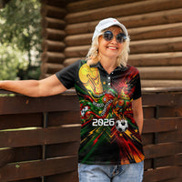 Personalized Portugal Football Champions 2026 Women Polo Shirt Rooster Mascot Comic Trophy Soccer Ball