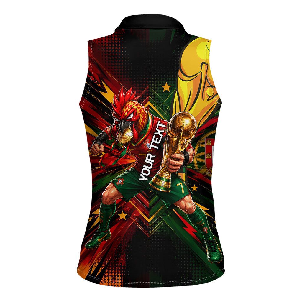 Personalized Portugal Football Champions 2026 Women Sleeveless Polo Shirt Rooster Mascot Comic Trophy Soccer Ball